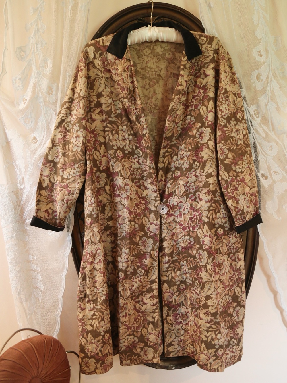 1920s Linen Floral Duster Jacket